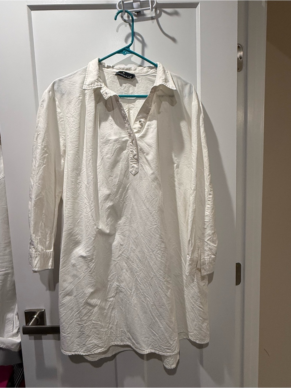 Pomander Place Cream Long Sleeve Collared Tunic Dress
